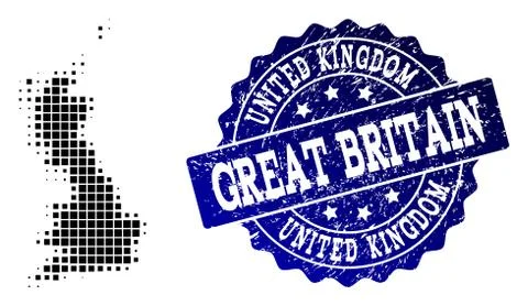 Composition of Halftone Dotted Map of Great Britain and Grunge Stamp Watermark 스톡 일러스트
