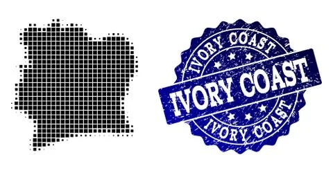 Composition of Halftone Dotted Map of Ivory Coast and Grunge Stamp Watermark Stock Illustration