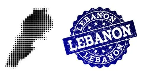 Composition of Halftone Dotted Map of Lebanon and Grunge Stamp Watermark 스톡 일러스트
