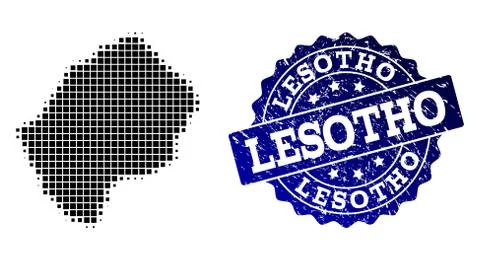 Composition of Halftone Dotted Map of Lesotho and Grunge Stamp Watermark 스톡 일러스트