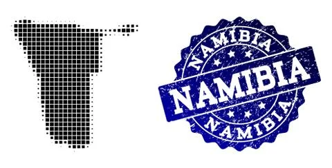 Composition of Halftone Dotted Map of Namibia and Grunge Stamp Watermark Illustrazione stock