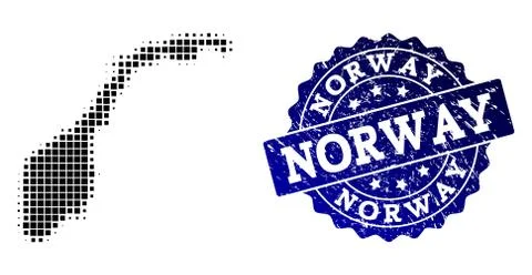 Composition of Halftone Dotted Map of Norway and Grunge Stamp Watermark Stock Illustration