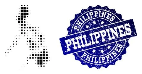 Composition of Halftone Dotted Map of Philippines and Grunge Stamp Watermark 스톡 일러스트