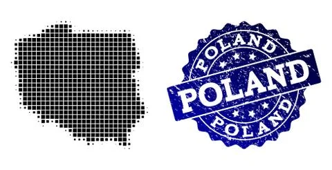 Composition of Halftone Dotted Map of Poland and Grunge Stamp Watermark Stock Illustration
