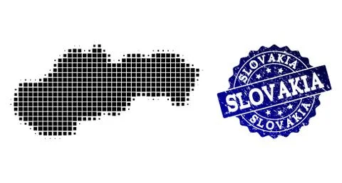 Composition of Halftone Dotted Map of Slovakia and Grunge Stamp Watermark Illustrazione stock
