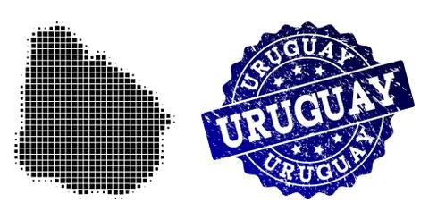 Composition of Halftone Dotted Map of Uruguay and Grunge Stamp Watermark Illustrazione stock