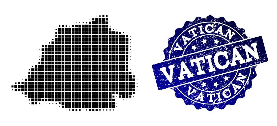 Composition of Halftone Dotted Map of Vatican and Grunge Stamp Watermark Illustrazione stock