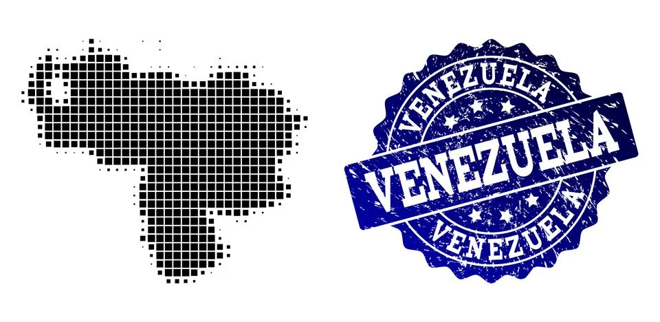 Composition of Halftone Dotted Map of Venezuela and Grunge Stamp Watermark Stock Illustration