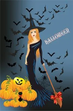 Composition for halloween with witch Stock Illustration