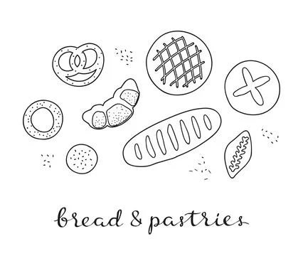 Composition of hand drawn baking bread. Stock Illustration