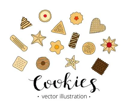 Composition of hand drawn cookies. Stock Illustration