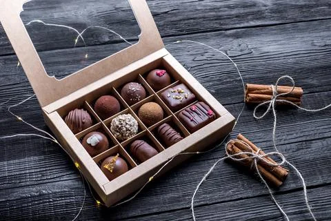 Composition handmade chocolates in the style of Raffaello Stock Photos