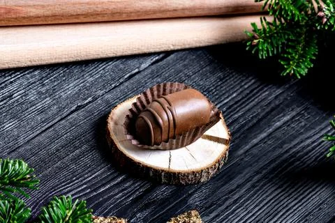 Composition handmade chocolates in the style of Raffaello Stock Photos