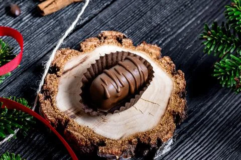 Composition handmade chocolates in the style of Raffaello Stock Photos