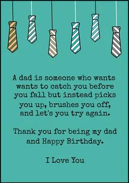 Composition of happy birthday dad text over ties hanging on green background Illustrazione stock