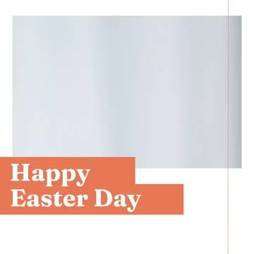 Composition of happy easter day text on grey blurred background with copy space Stock Photos