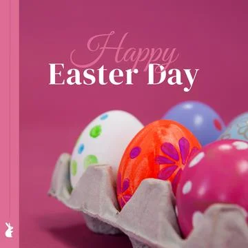 Composition of happy easter sunday text and easter eggs Illustrazione stock