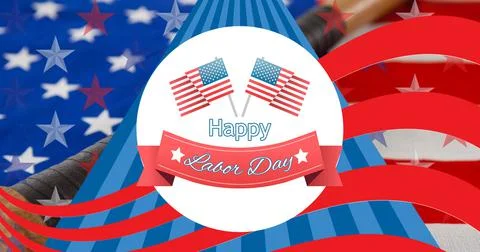 Composition of happy labor day text with american flag pattern Ilustración de archivo