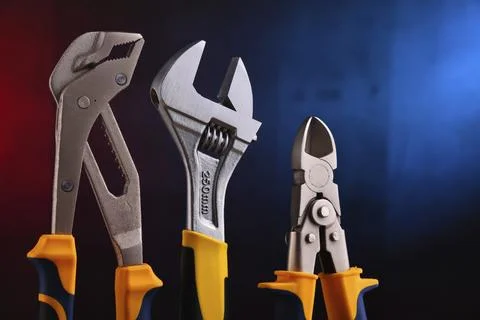 Composition with hardware tools. Do it yourself toolkit 스톡 사진