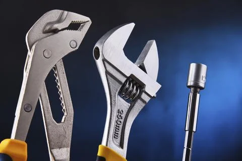 Composition with hardware tools. Do it yourself toolkit 스톡 사진