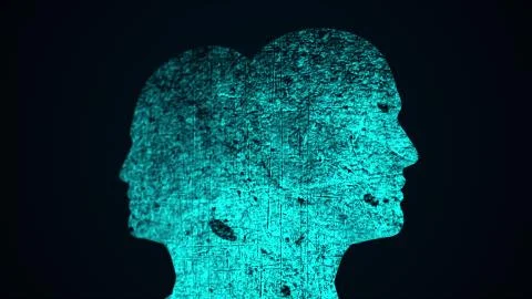 Composition of heads with grunge textures, computer generated. 3d rendering of Illustrazione stock
