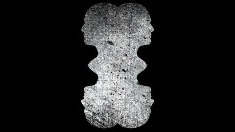 Composition of heads with grunge textures, computer generated. 3d rendering of Illustrazione stock
