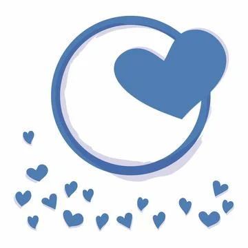 Composition of hearts in blue, imitation of an ink pen. A circle symbolizing the イラスト素材