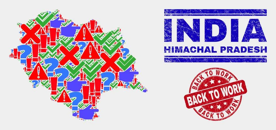 Composition of Himachal Pradesh State Map Sign Mosaic and Scratched Back to Work Illustrazione stock