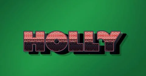 Composition of holly text over green background at christmas Illustrazione stock
