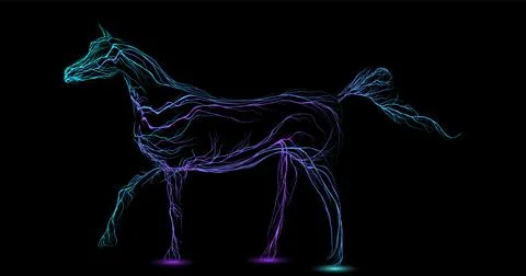 Composition of a horse standing in profile with wavy lines along the contour  Stock Illustration