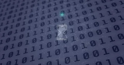 Composition of hourglass and binary coding over white background イラスト素材