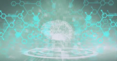Composition of human brain and white structures of chemical compounds Stock Photos