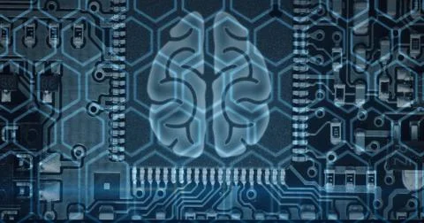 Composition of human brain over processor circuit board Illustrazione stock