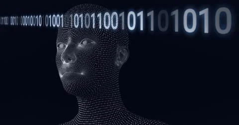 Composition of human bust and binary coding processing Illustrazione stock