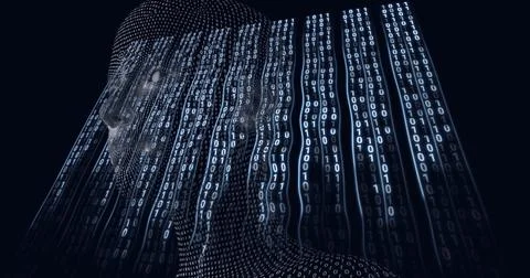 Composition of human bust and binary coding processing 库存插图