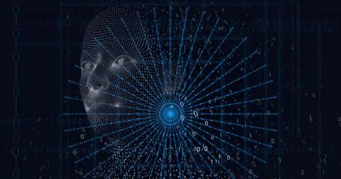Composition of human bust and binary coding processing 库存插图