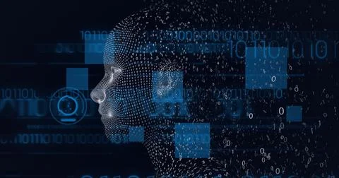Composition of human bust and binary coding processing Illustrazione stock