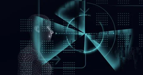 Composition of human bust formed with binary coding with scope scanning on black 库存插图
