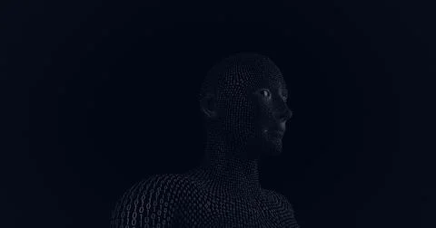 Composition of human bust formed with binary coding on black background Stock Illustration