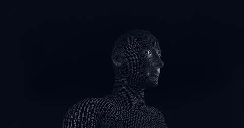 Composition of human bust formed with binary coding on black background Stock Illustration