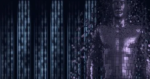 Composition of human bust formed with binary coding on black background 스톡 일러스트