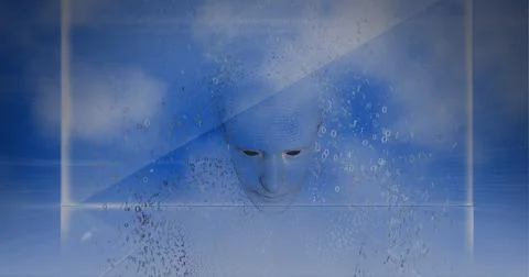 Composition of human bust formed with binary coding exploding on cloud Stock Illustration