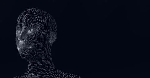 Composition of human bust formed with binary coding on black background 库存插图