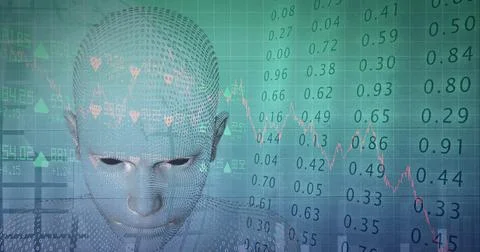 Composition of human bust formed with binary coding and financial data イラスト素材