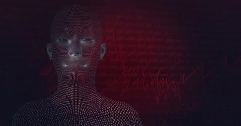 Composition of human bust formed with binary coding and financial data 스톡 일러스트