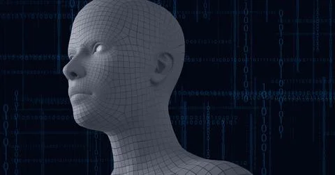 Composition of human bust formed with grey particles and binary coding イラスト素材