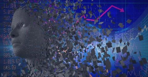 Composition of human bust formed with particles and financial data processing Stock Illustration