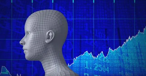 Composition of human bust formed with particles and financial data processing Stock Illustration