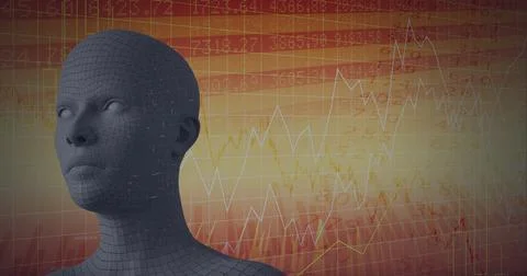Composition of human bust formed with particles and financial data processing Stock-Illustration