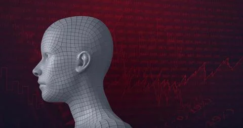 Composition of human bust formed with particles and financial data processing Stock-Illustration